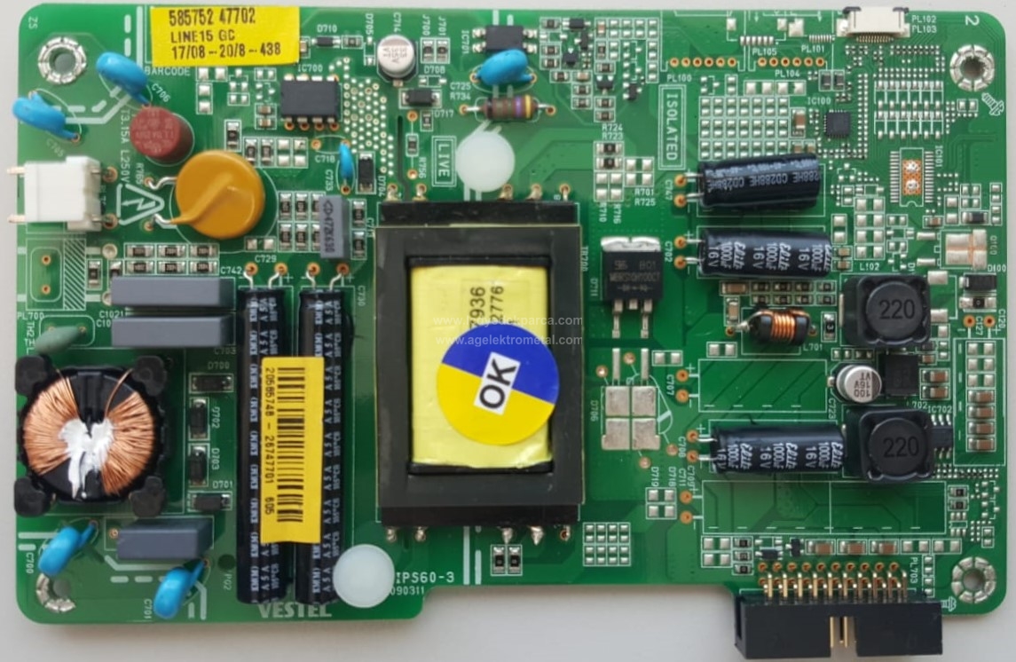 17IPS60-3 , 20585748 , VESTEL , Power Board , Besleme Kartı , PSU - 1
