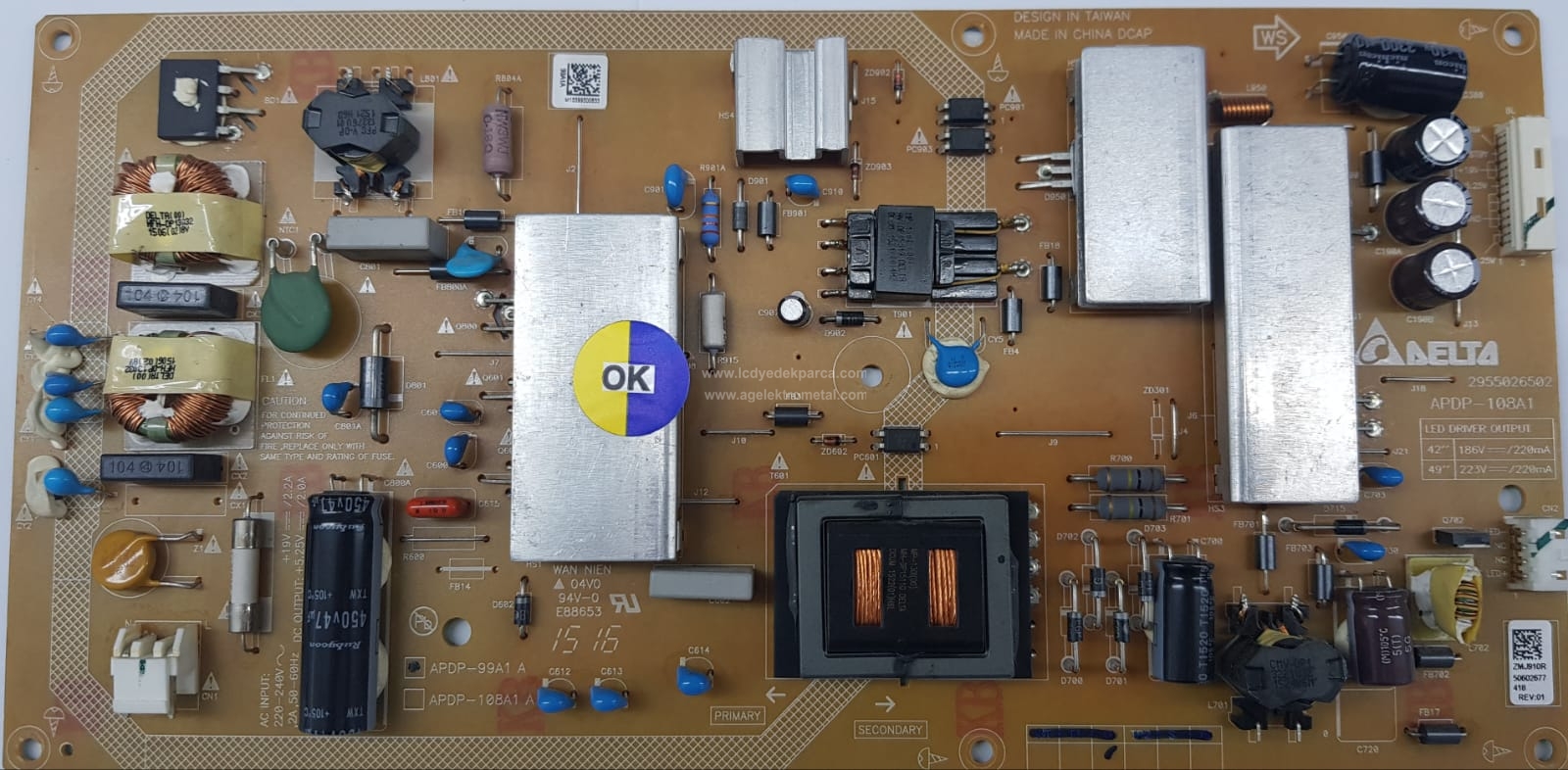 APDP-9901 A , 2955026502 , ZMJ910R , ARÇELİK , A42L85324B , 057D42A22P , Power Board , Besleme Kartı , PSU - 1