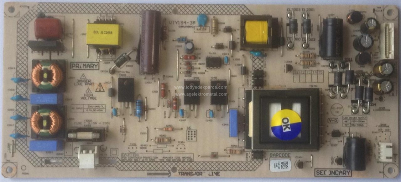 VTY194-38 , ZKE140 , ARÇELİK , ALTUS , B-40L-4531-0B , 057D40-B50 , 057D40-A89 , AL4055314B , Power Board , Besleme Kartı , PSU - 1